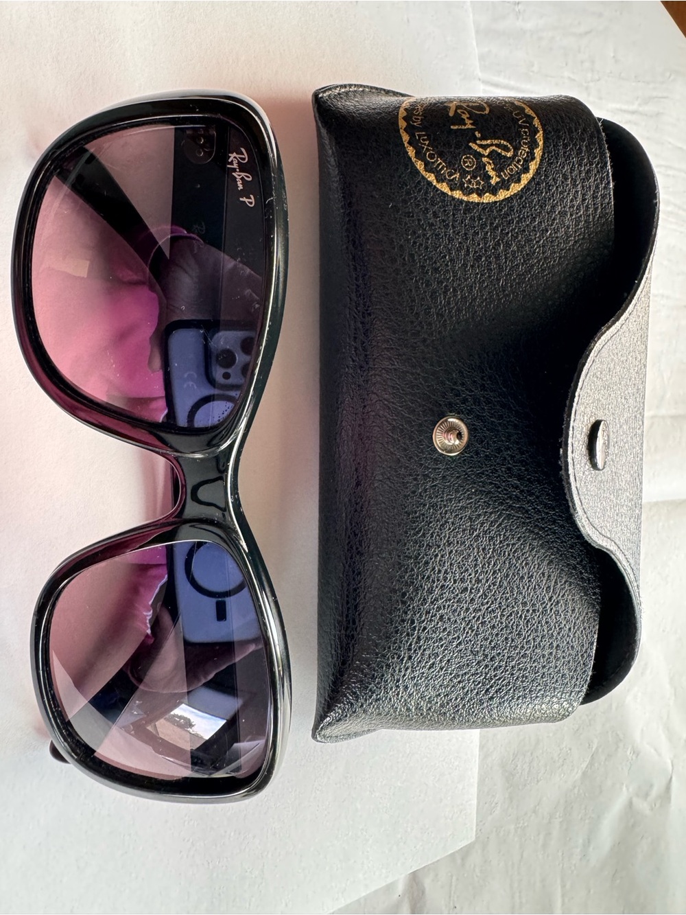 Ray-Ban Women's Black Frame Sunglasses with Purple Gradient Lenses and Case